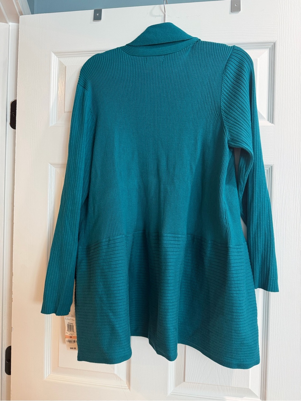 JM Collection Teal Open-Front Ribbed Cardigan - Picture 5 of 6